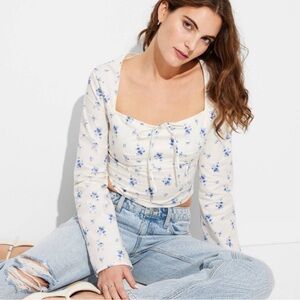 NWT Poplin milkmaid top from Wild Fable™, Size Large, Color White With Blue